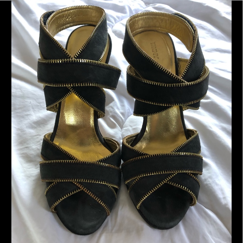 DKNY Grey Suede Heels with Zipper Detail